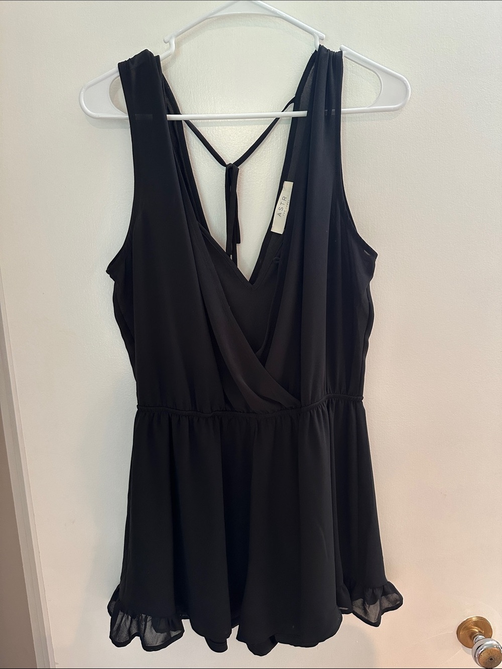 ASTR The Label Black Sleeveless V-Neck Romper with Tie Back